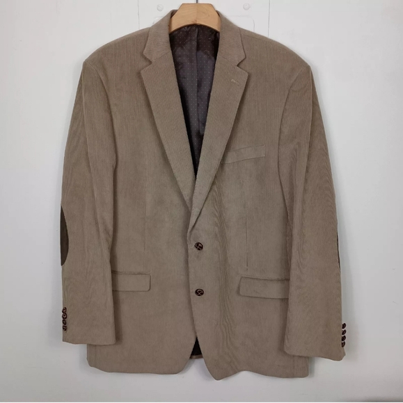 Chaps Mens Corduroy Sport Coat 46L Tan Elbow Patches Two Button Blazer Jacket - Picture 11 of 11